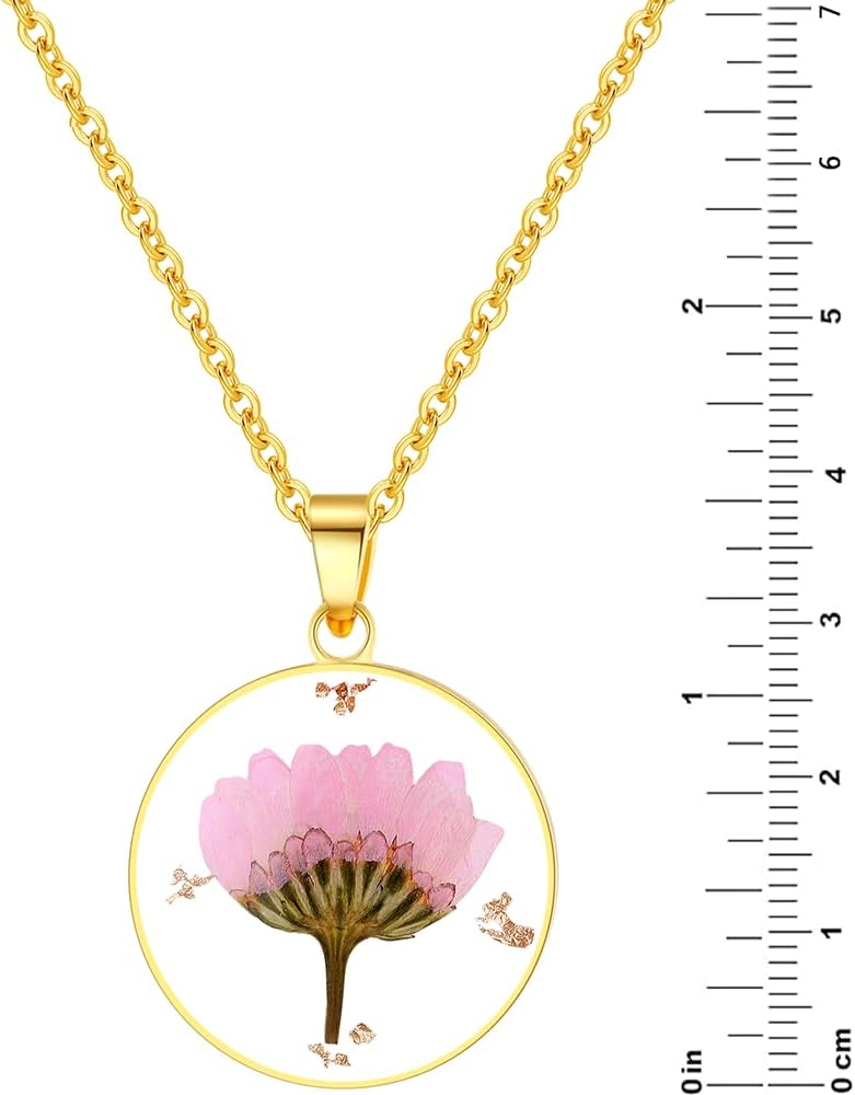 AUNTESIGN Store Forget-Me-Not and Queen Anne's Lace Pressed Wildflower Necklace | Birth Month Real Flower Necklace | Gold/Silver Pressed Flower Jewelry | Personalized Handmade Jewelry - Image 4